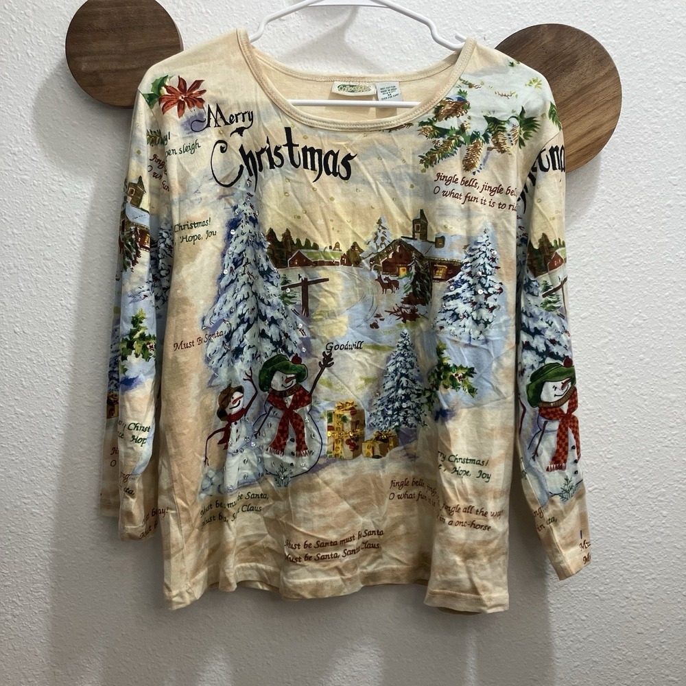 Vintage Collections Etc. Embellished Ugly‎ Christmas Grandmacore Top Sz M Sequin